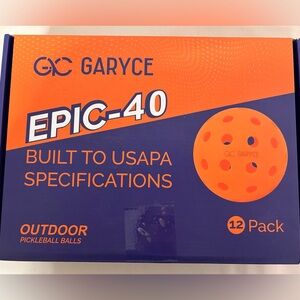 Garyce Epic-40 Indoor Pickleball Balls new in box set of 12 Orange sports
